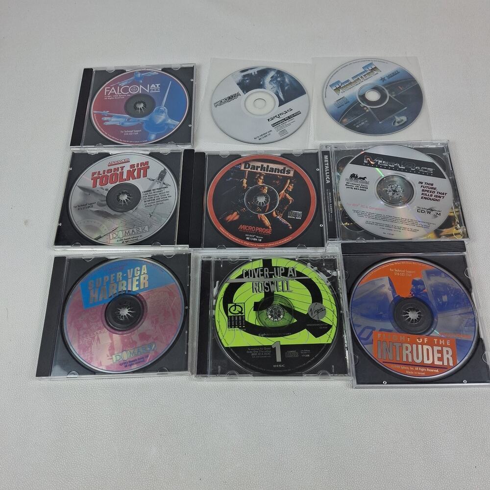 Vintage PC CD-ROM Game Lot MicroProse Domark Flight Sim Harrier Darklands Falcon